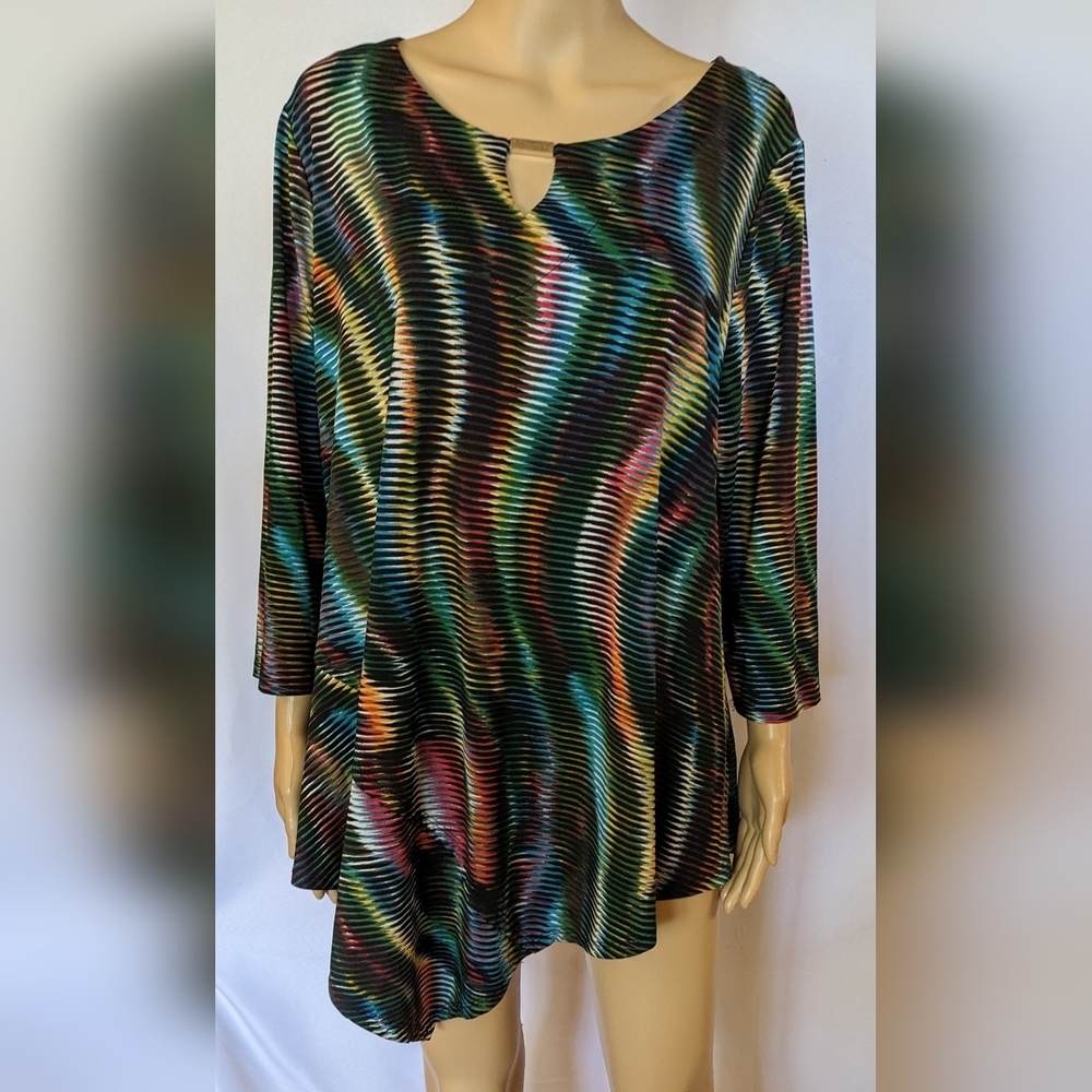 Pre-owned New Directions Women's Vibrant Striped Tunic, Size 1X, TH